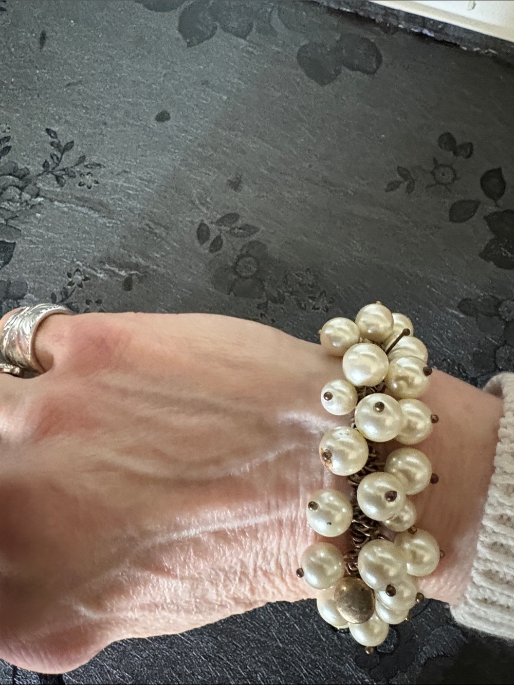 J. Crew Pearl Cluster Stretch Bracelet in Cream and Gold
